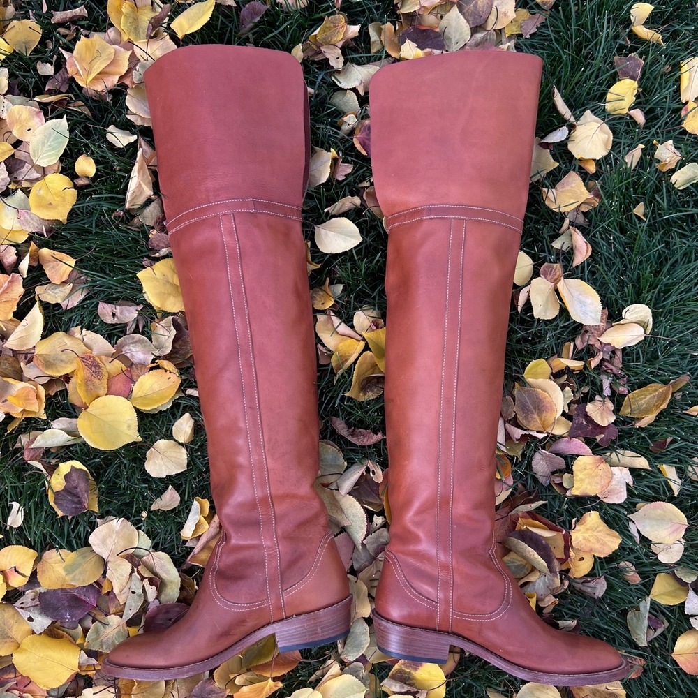 Re/Done‎ Brown Leather Thigh-High Boots Western